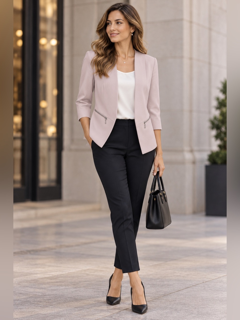 Express Light Blush Open-Front Cropped Blazer
